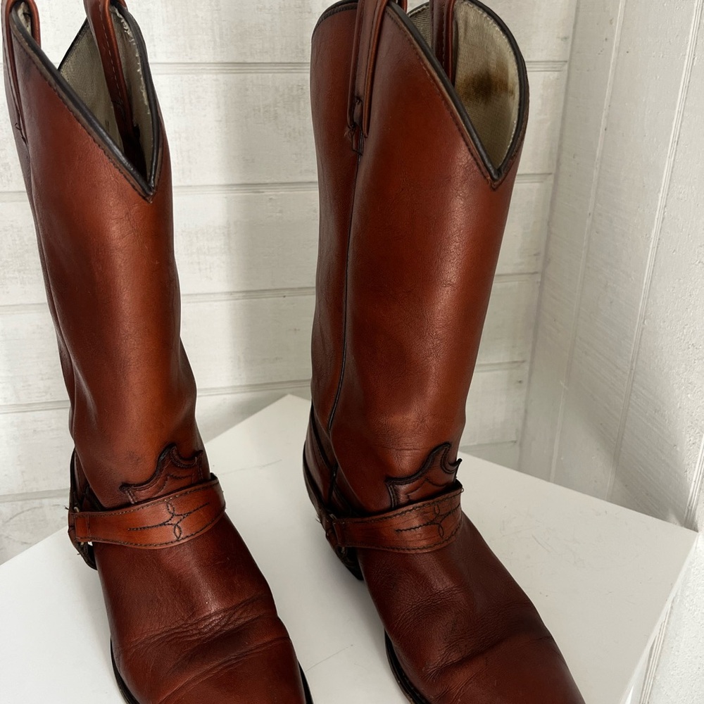 VTG Brown Leather Western Harness Boots - Picture 2 of 10